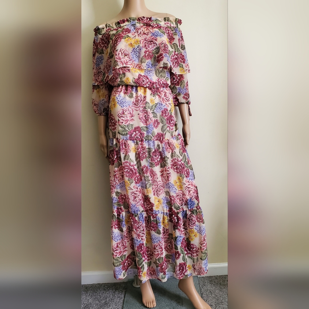 River Island Floral Long Sleeve Dress - Pink and Purple